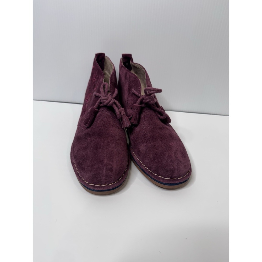 Hush Puppies Suede Ankle Chukka Boots Womens US 7 Wide Burgundy Tassel Floral